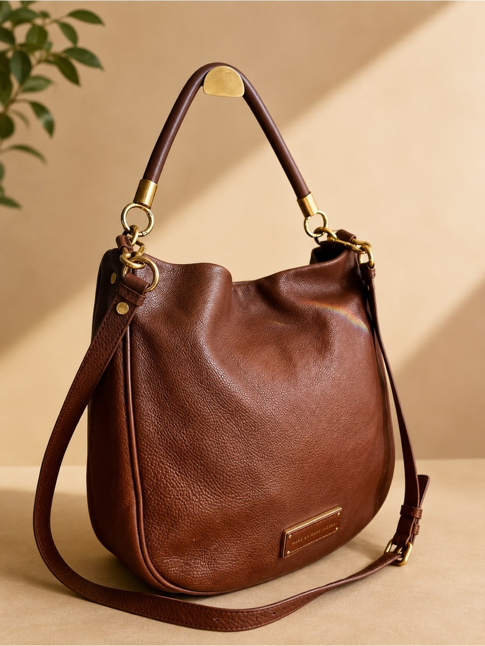 Marc by Marc Jacobs Pebbled Leather Hobo Shoulder Crossbody Cognac Bag - Picture 4 of 16
